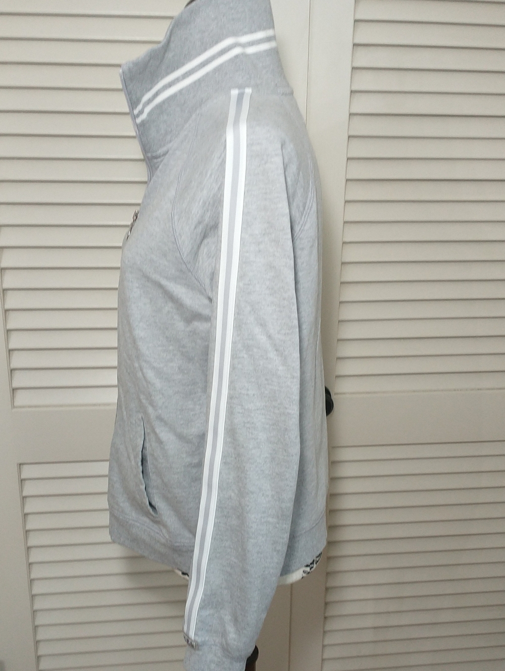 New York Laundry Zip Up Track Jacket, Striped, Gray/White, Size L, Athleisure - Picture 3 of 8